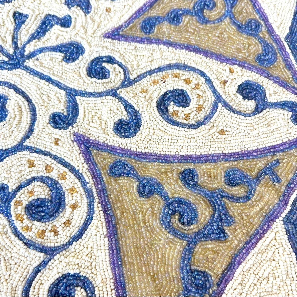 Handmade Blue White Floral 100% Glass Beads Placemat Charger Table Center Piece - Picture 4 of 15